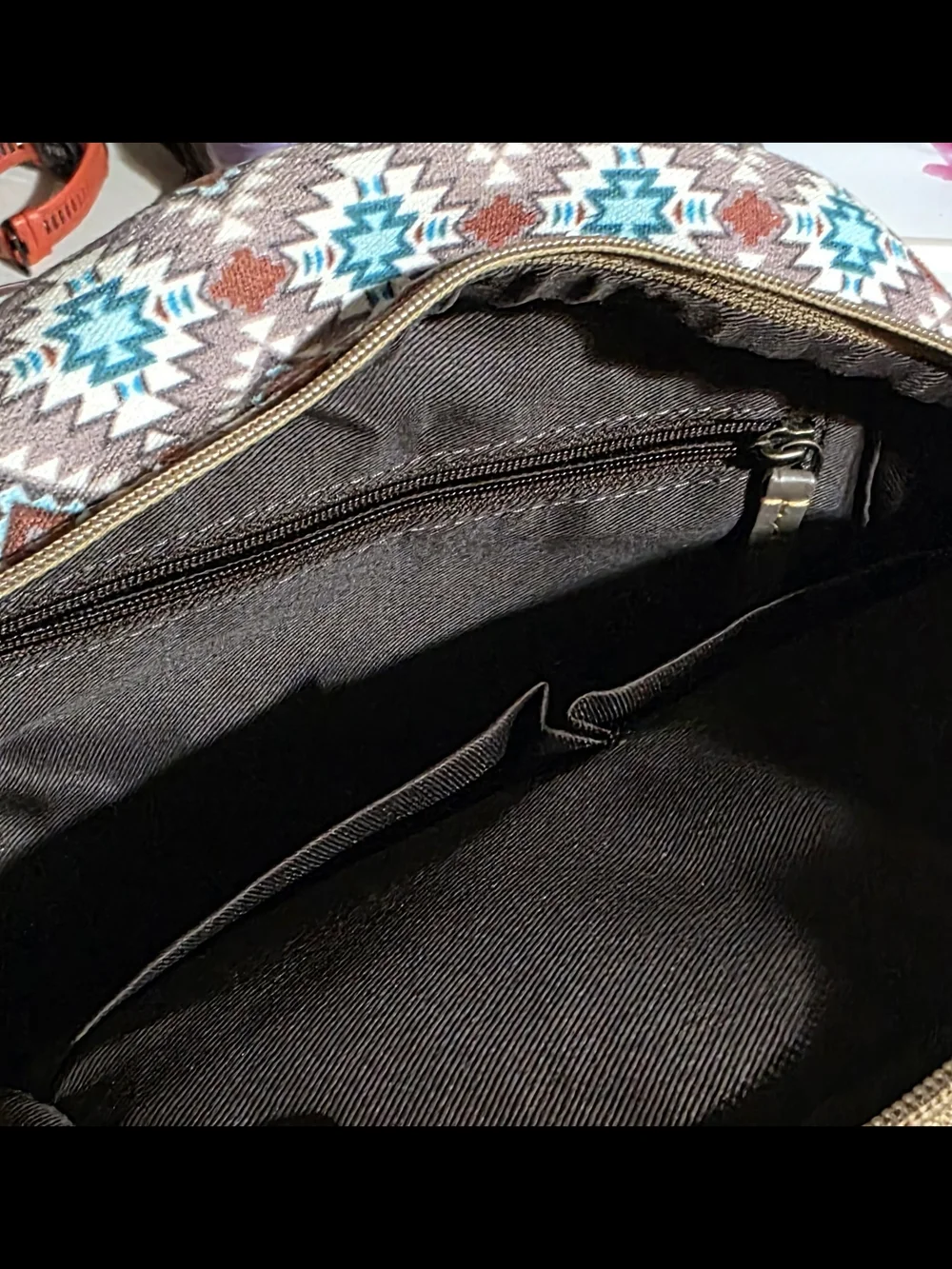 Myra Bag Brown, Teal & White Patterned Backpack
